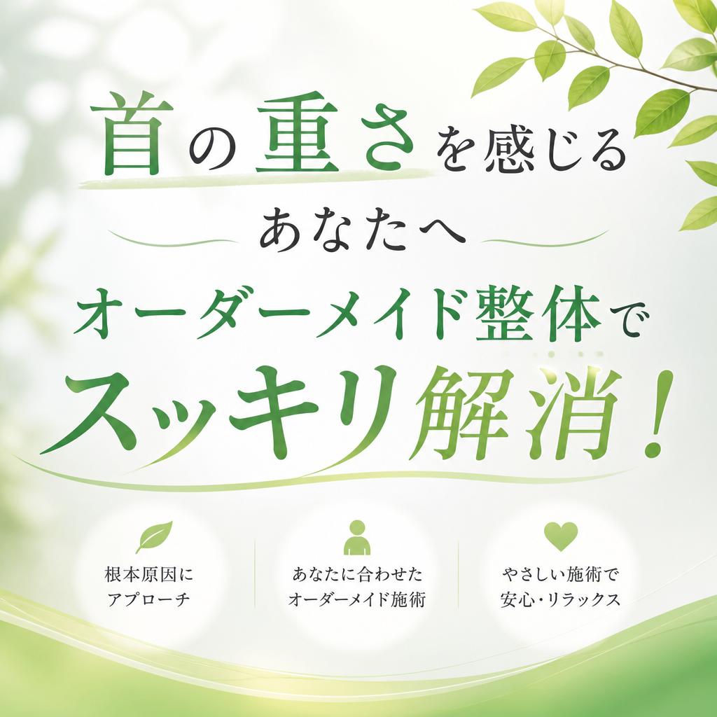 首の重さを感じるあなたへ<br>オーダーメイド整体でスッキリ解消！