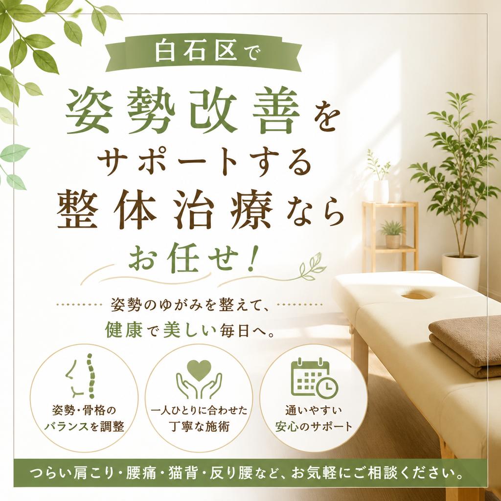 白石区で姿勢改善をサポートする整体治療ならお任せ！