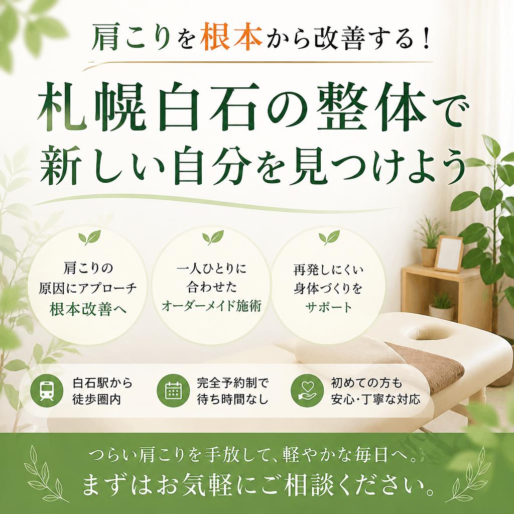 肩こりを根本から改善する！札幌白石の整体で新しい自分を見つけよう