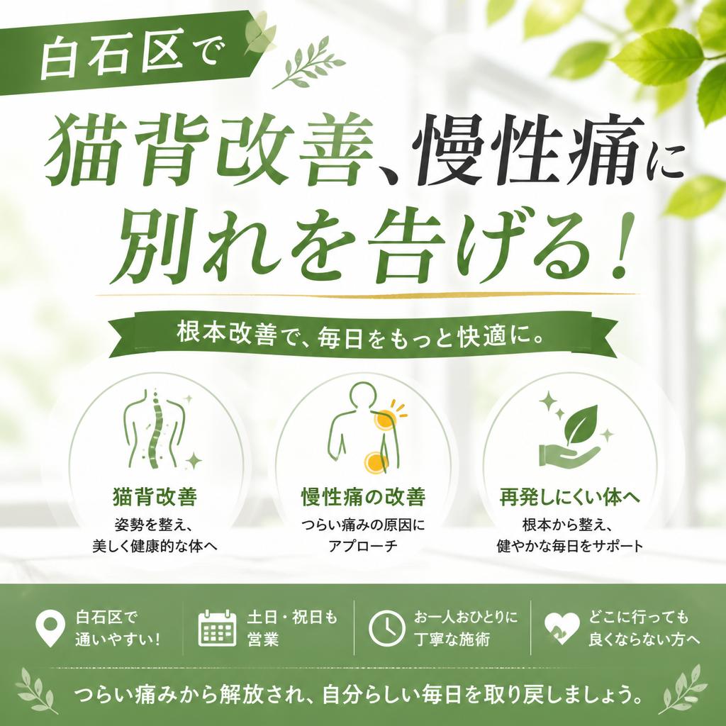 白石区で猫背改善、慢性痛に別れを告げる！