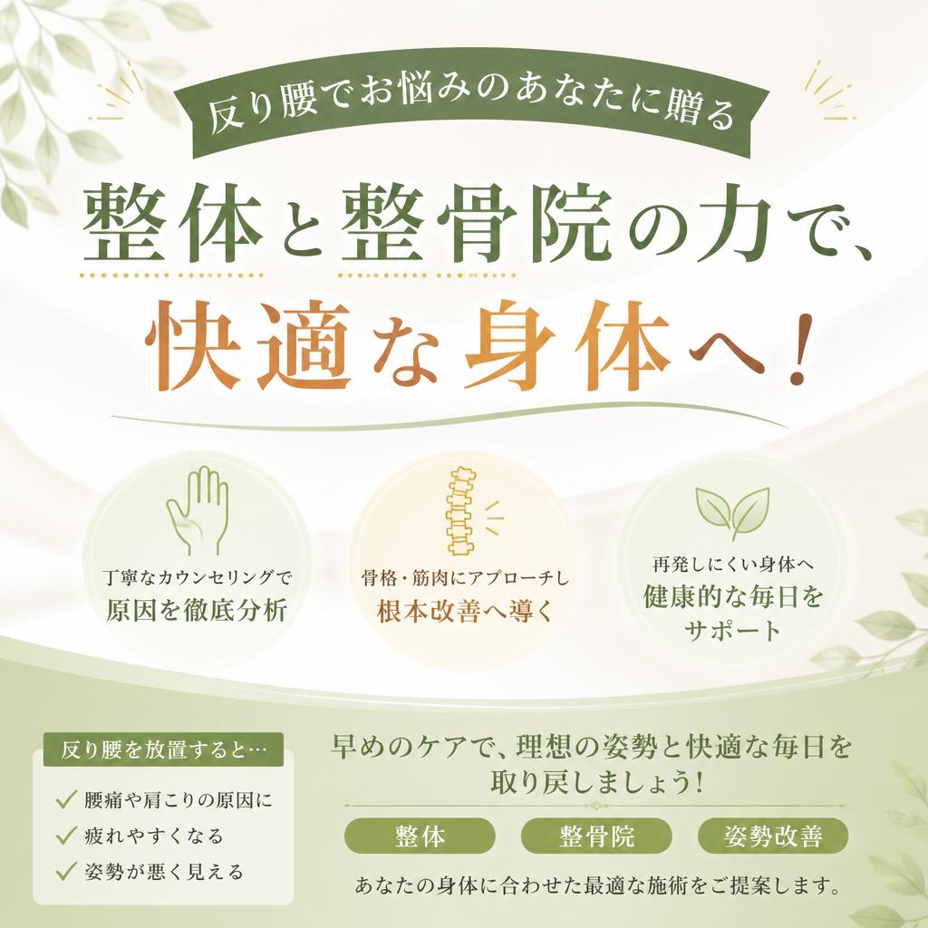 反り腰でお悩みのあなたに贈る<br>整体と整骨院の力で、快適な身体へ！