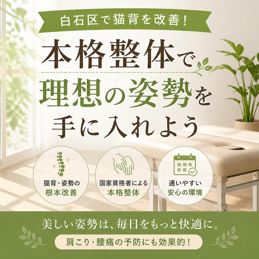 白石区で猫背を改善！本格整体で理想の姿勢を手に入れよう