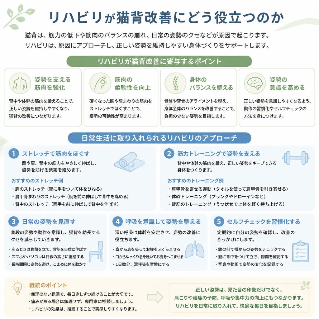 リハビリによる長期的な猫背改善