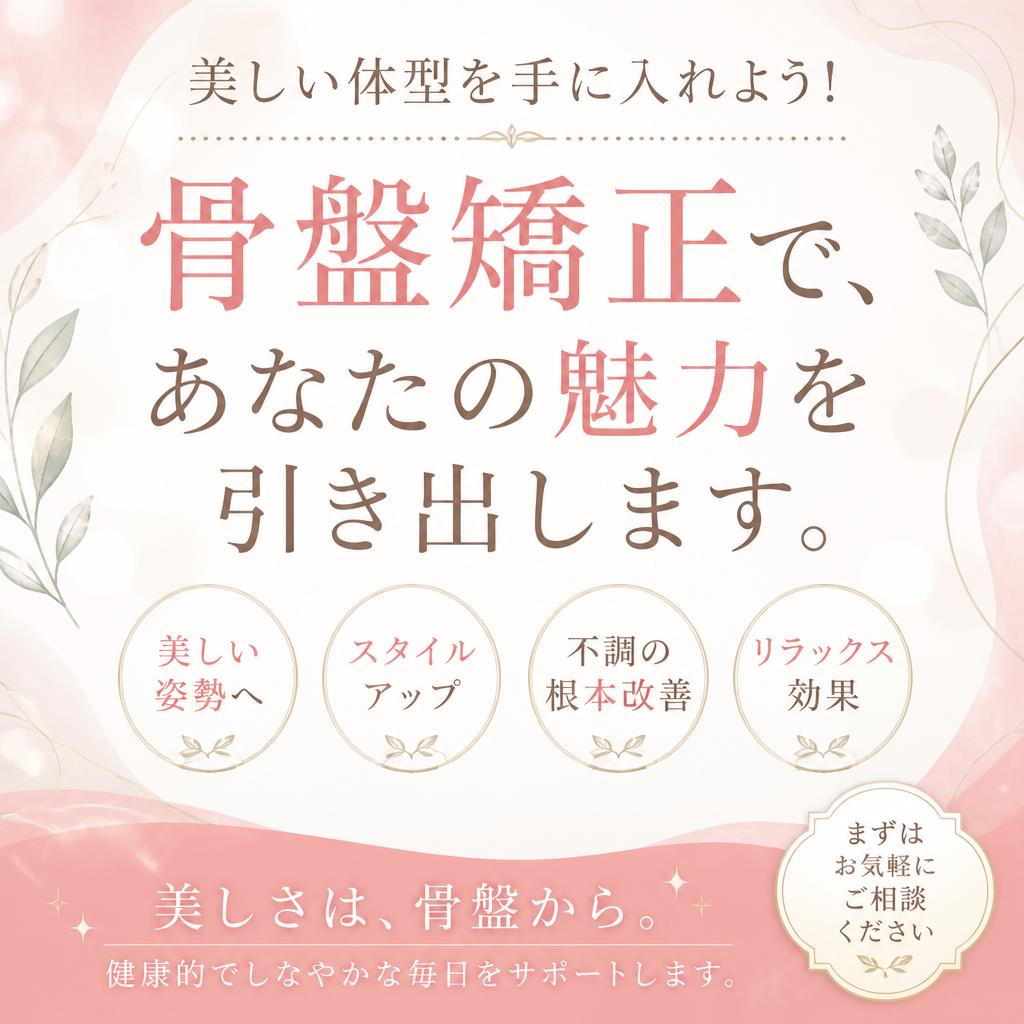 美しい体型を手に入れよう！骨盤矯正で、あなたの魅力を引き出します。