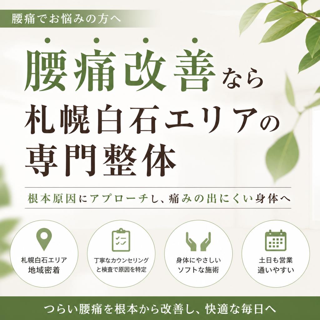 腰痛改善なら札幌白石エリアの専門整体
