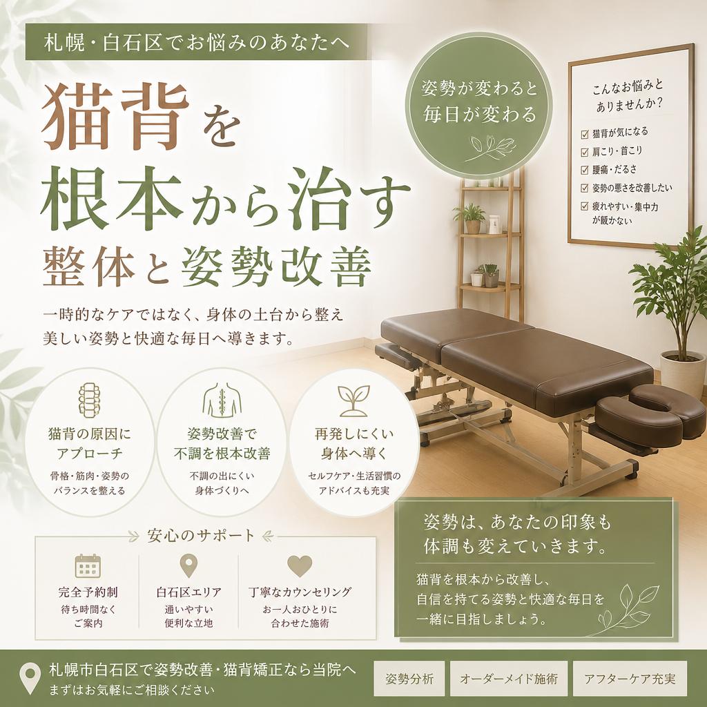 札幌・白石区で猫背を根本から治す整体と姿勢改善を
