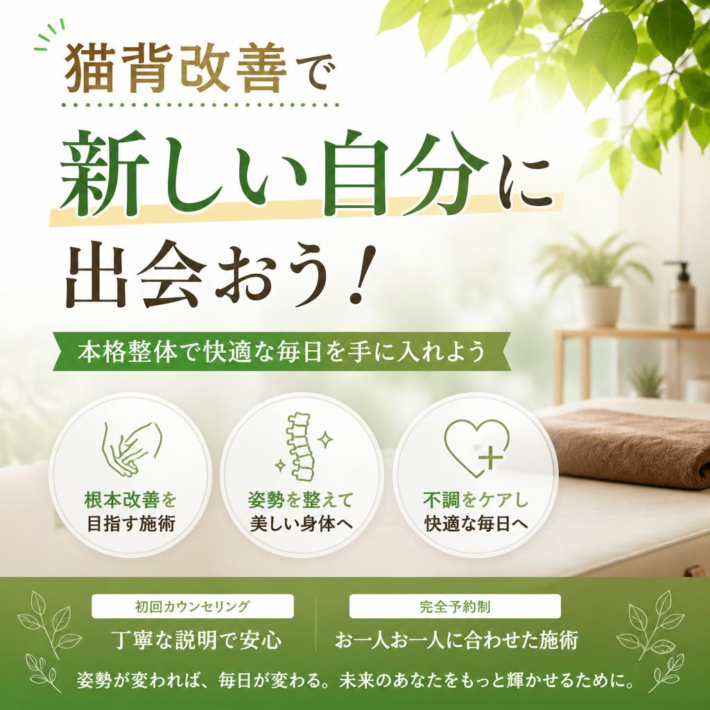 猫背改善で新しい自分に出会おう！本格整体で快適な毎日を手に入れよう